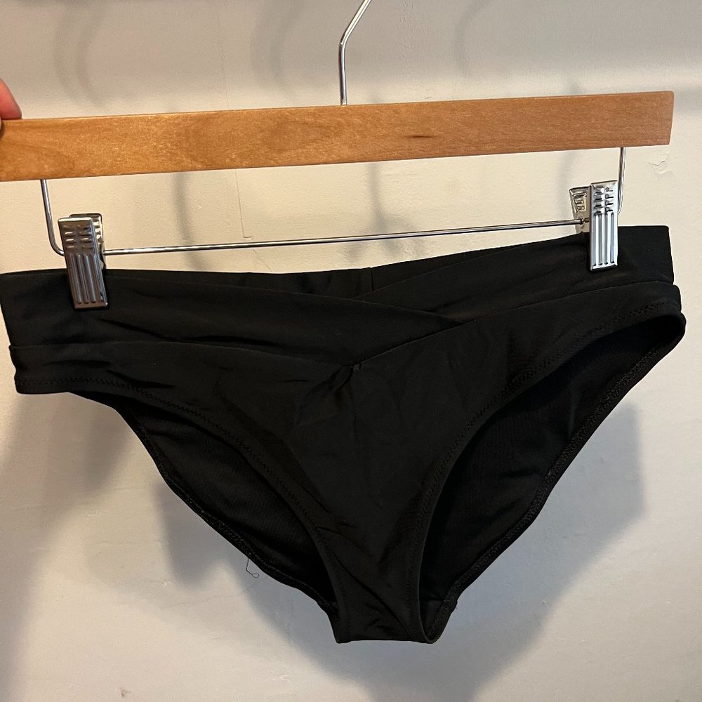 Aerie Crossover High Waisted Bikini Bottom, Black, Size M